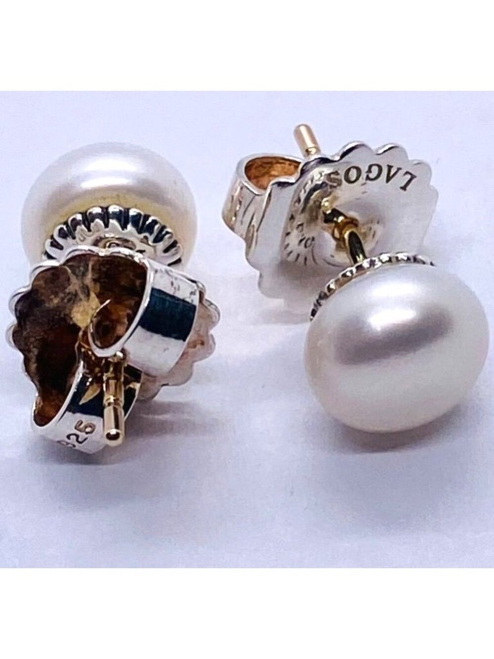 Lagos Sterling Silver 925 Luna Pearl Earrings 8mm 14K Post - Picture 3 of 8